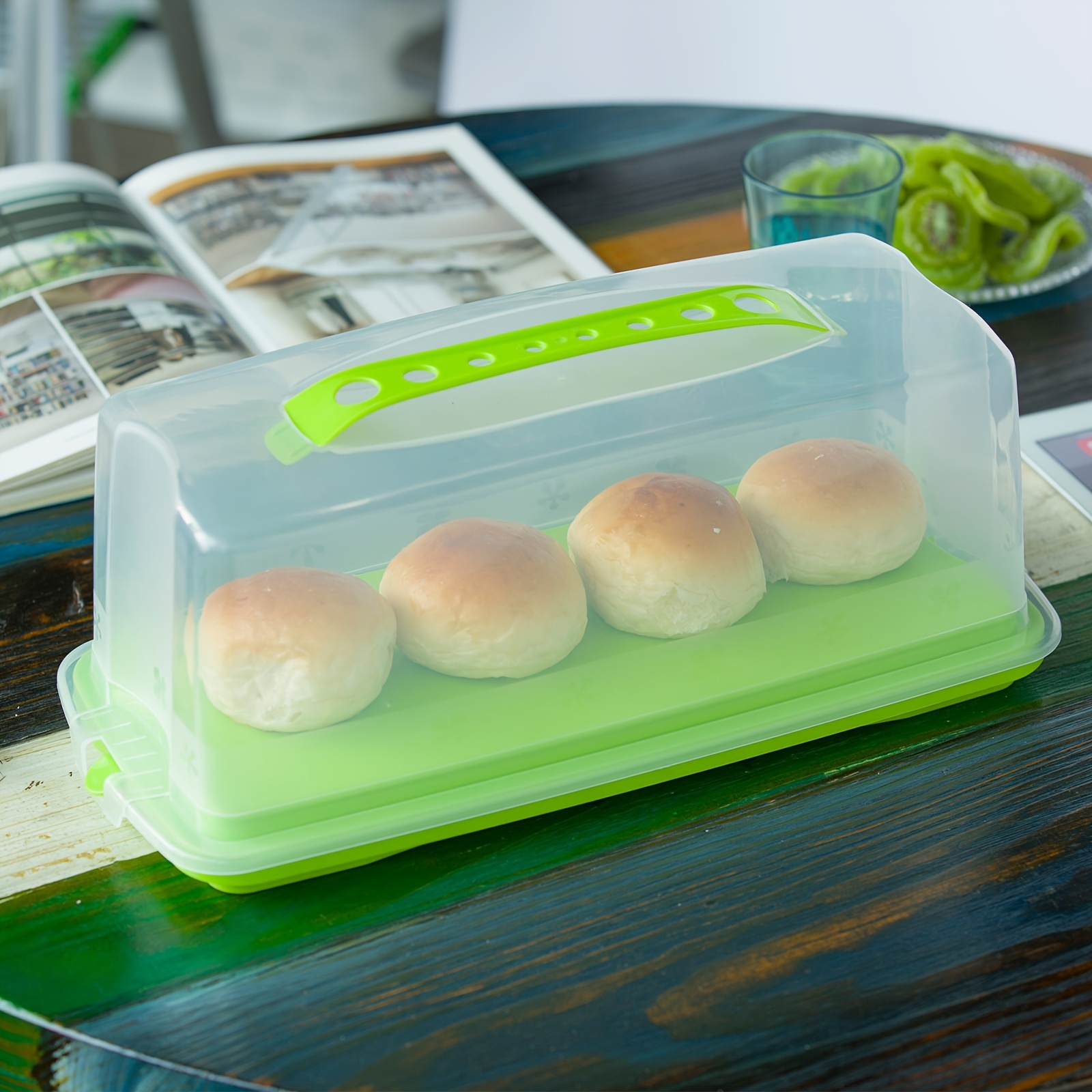Portable Bread Box With Handle Loaf Cake Container Plastic Rectangular Food  Storage Keeper Carrier