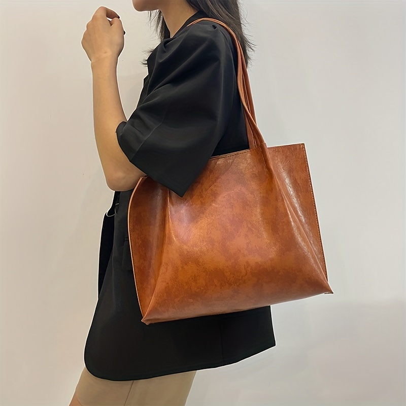 Tan Leather Big Crossbody Bag. Soft Leather Simple Everyday 