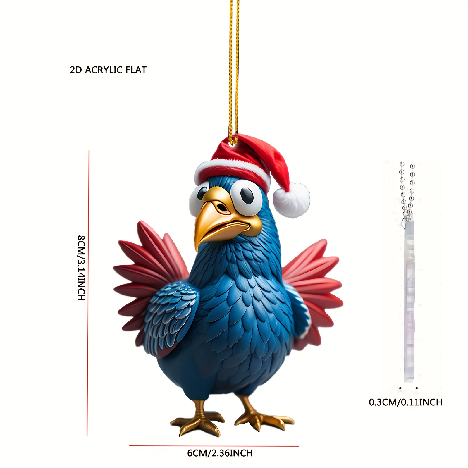 galinha Natal – Acrílico desenho 2D fofo galo Natal, pingente carro,  enfeite engraçado galo, decoração galo Natal para amantes galinhas e salas  Youyan