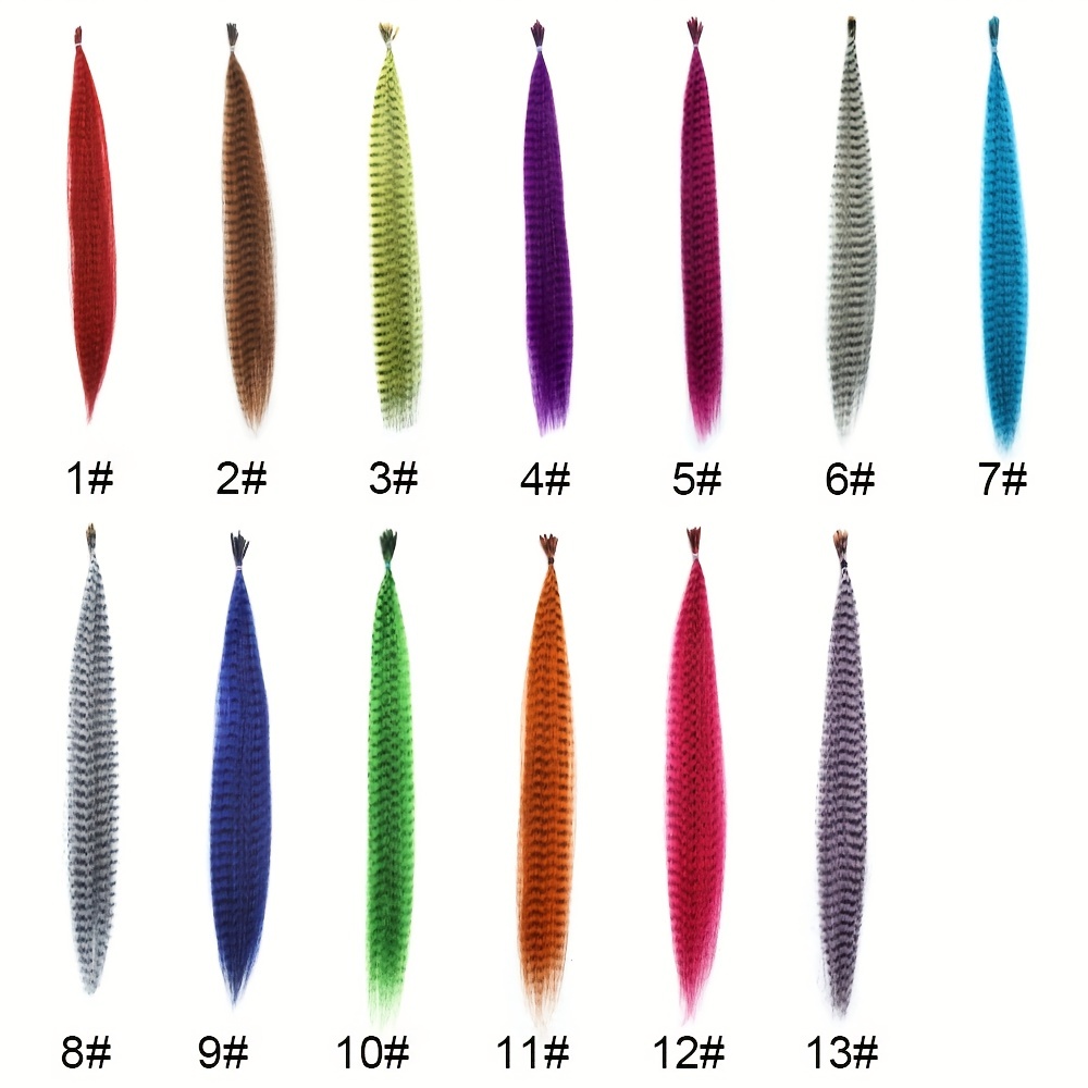 SHUOHAN 13Pcs 16'' Synthetic Feather Hair Extensions With Kit Tools 50 Pcs  Silicone Hair Beads 1 Pcs Little Comb and 1Pcs Crochet Hook(13PCS/13Colors)