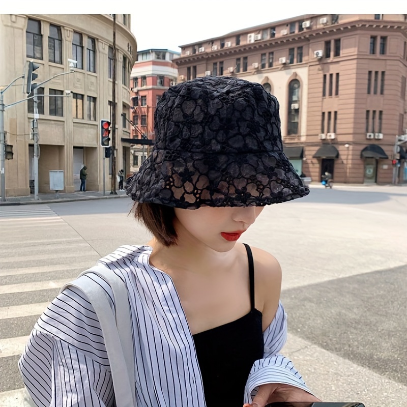 Women's Sun Protection Bucket Hat Laser Cut Flower Design - Temu