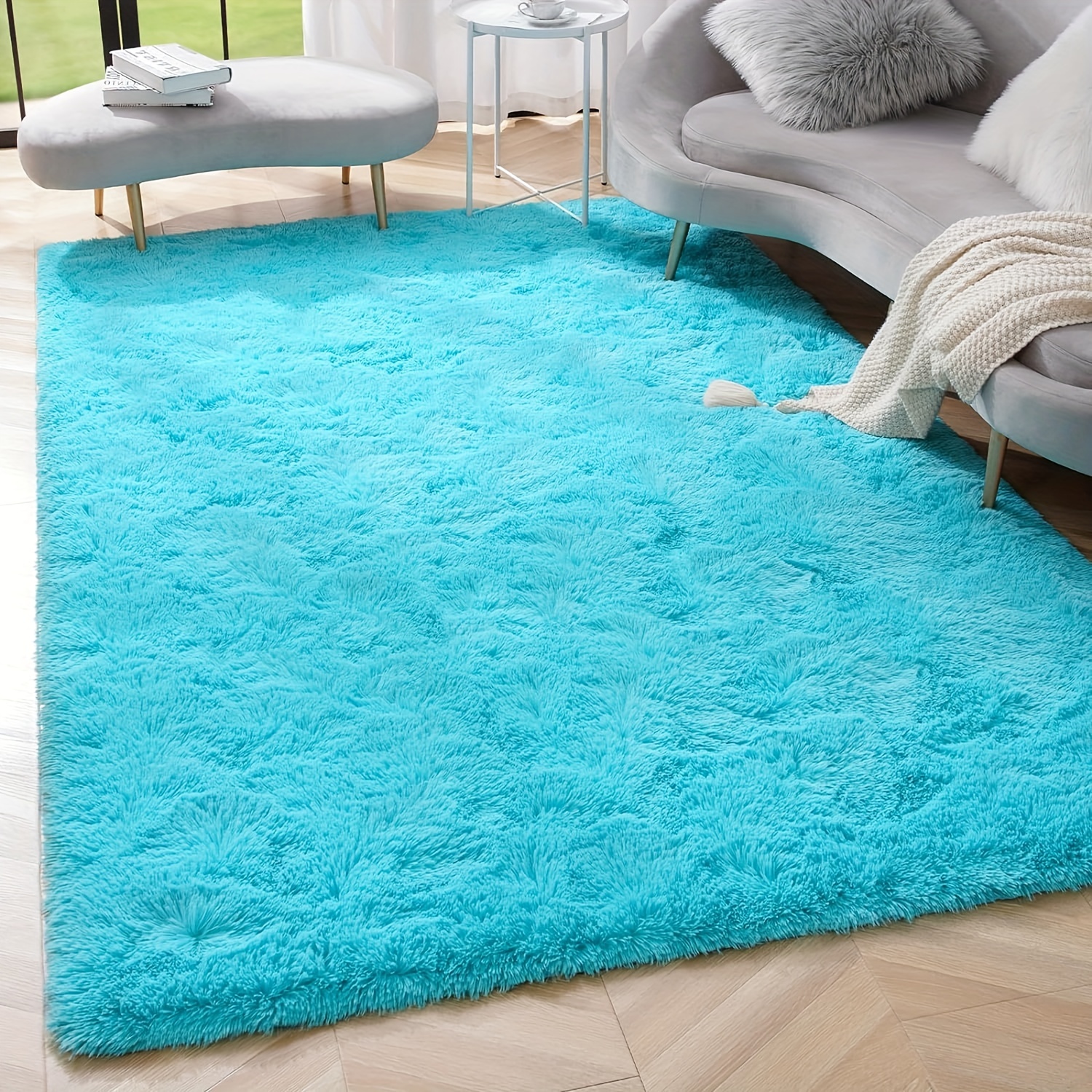 Blue Fluffy Rug Dry Cleaning Carpet Suitable Dining Room Temu United