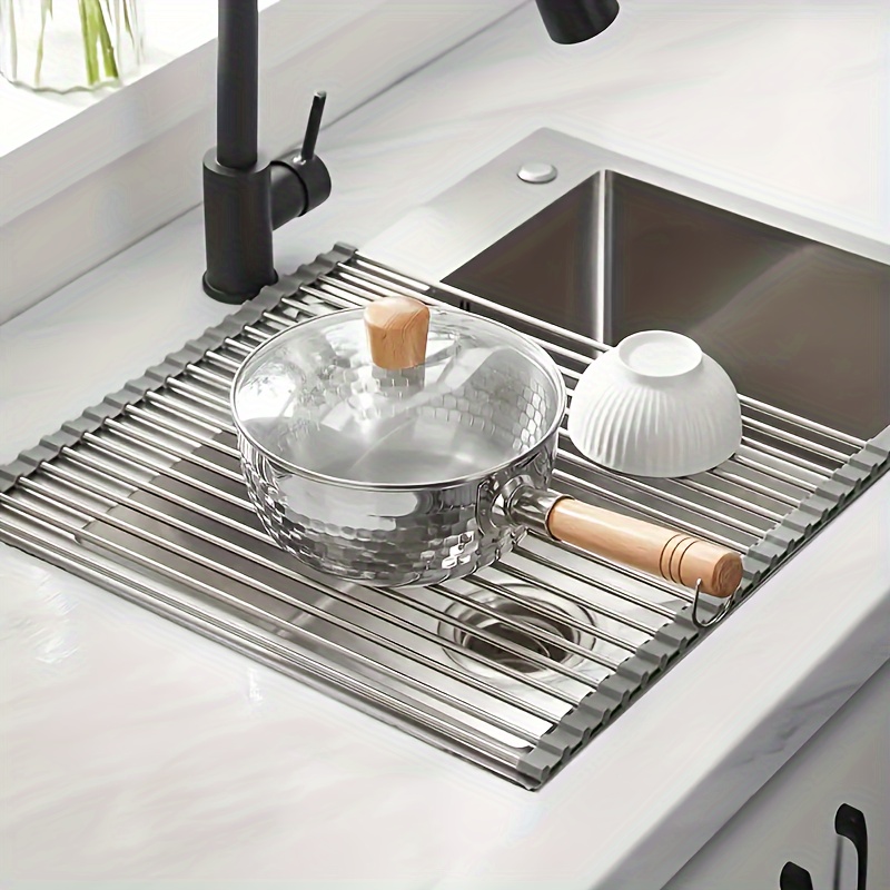 1pc Foldable Dish Drying Rack - Multi-Purpose Sink Drain Rack for Kitchen -  Easy to Roll and Store - Kitchen Tools