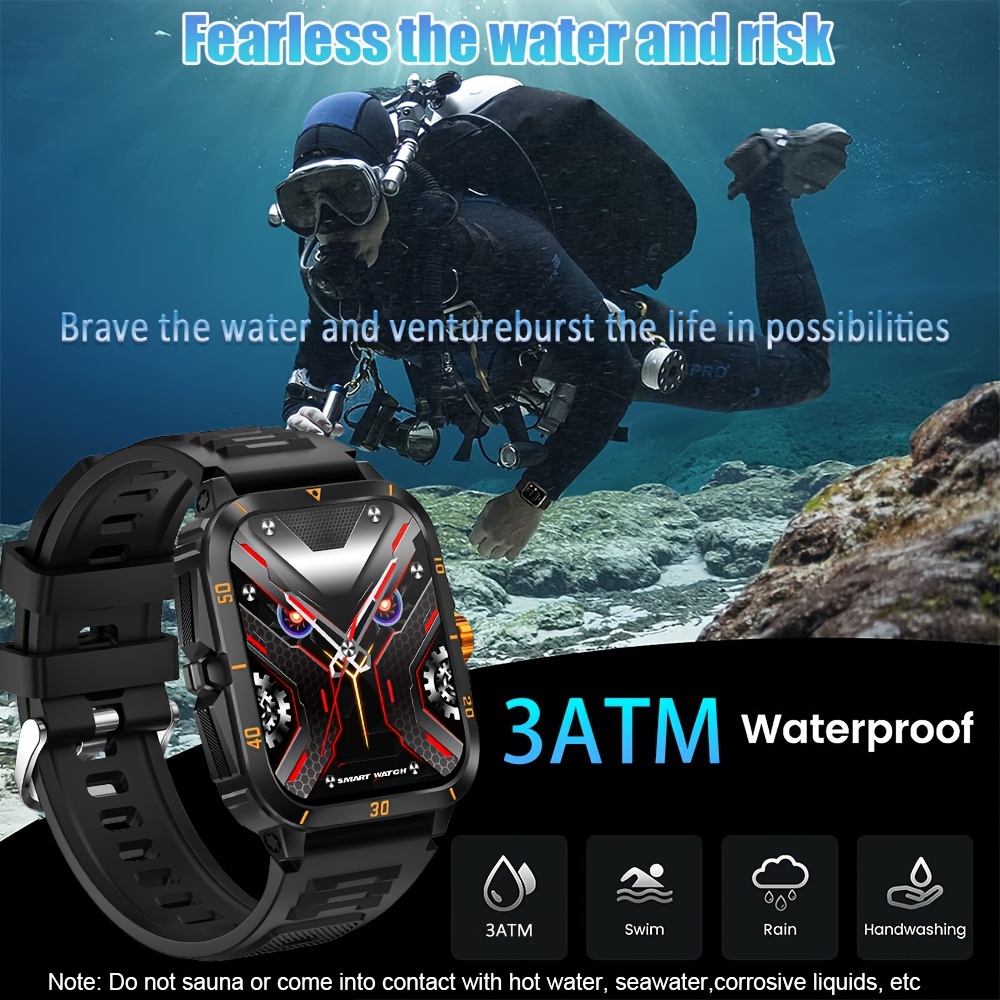 1pc Hombres Táctico Militar Smartwatch, 1.96 Pantalla HD, 420mHA Llamada  Inalámbrica, 100+Modo Deportivo Smart Bracelet, Natación Impermeable AI Voic