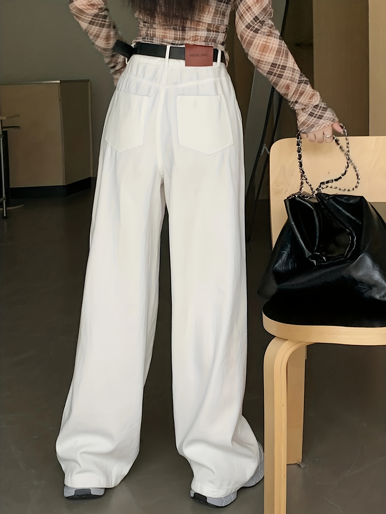 Women Plain High Waist Baggy Loose Long Pants Casual Trousers With