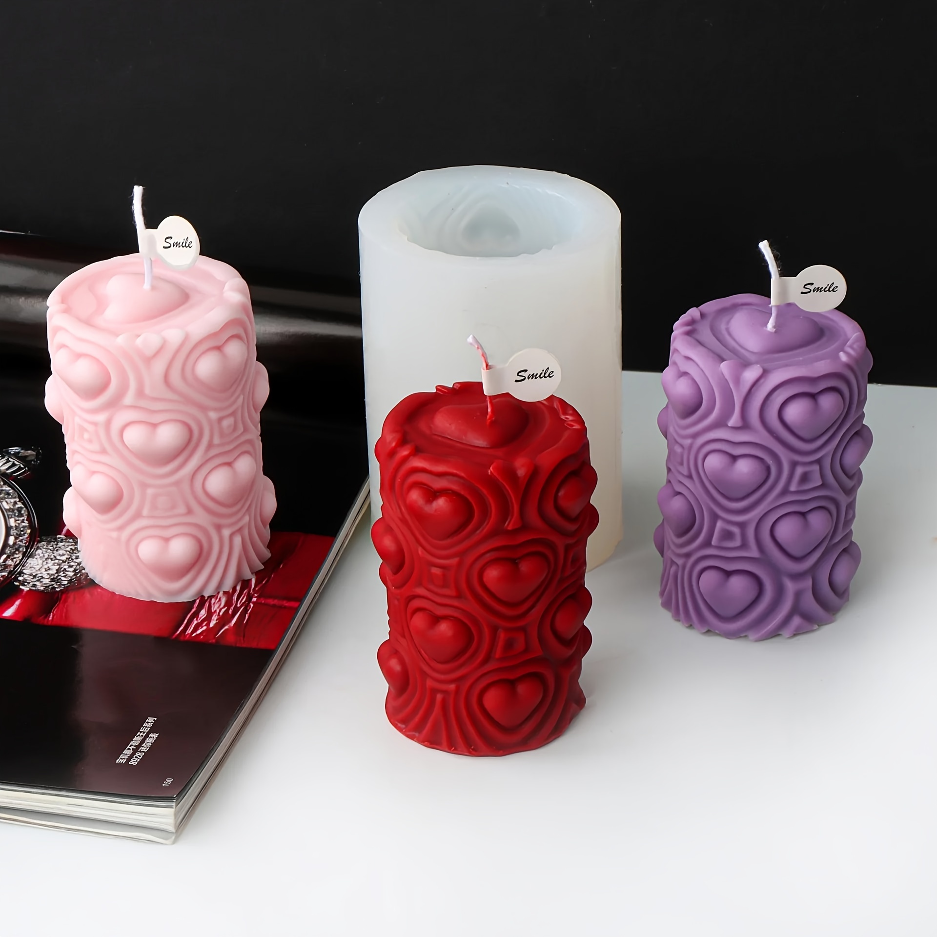 Diy Love Carving Cylinder Candle Silicone Mold Love Pattern