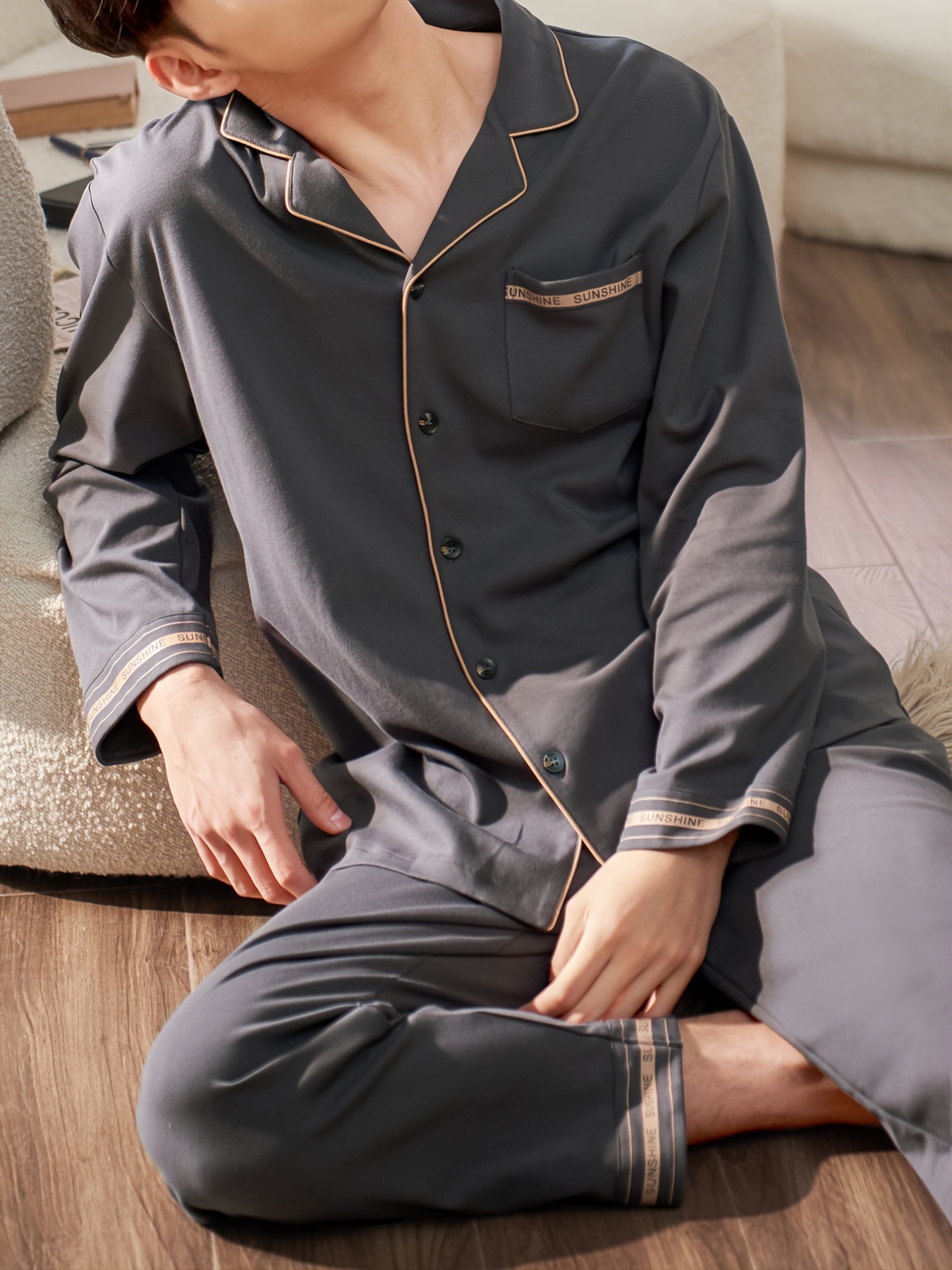 Mens Designer Pajamas for Men Sleepwear Set Pijama Set Long Sleeve Sleep  Tops Trousers Sleep Wear Autumn Men Cotton Pajama Set