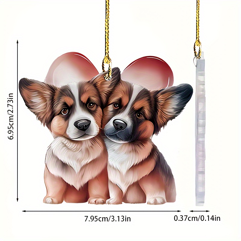 1pc Foto Liebe Corgi, Acryl Anhänger, Autozubehör, Innenrückspiegel  Dekoration Anhänger, Weihnachtsbaum Ornament, 2D Flacher Anhänger