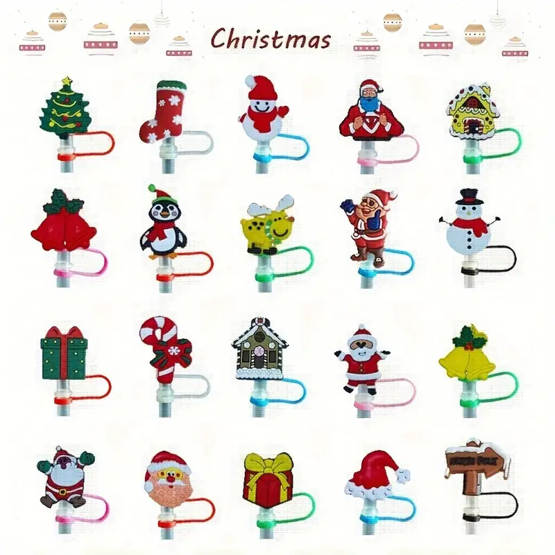 Christmas Silicone Straw Toppers, Cute Cartoon Dessert Shapes - Splash And  Dustproof - Kitchen Cup Accessories - Temu