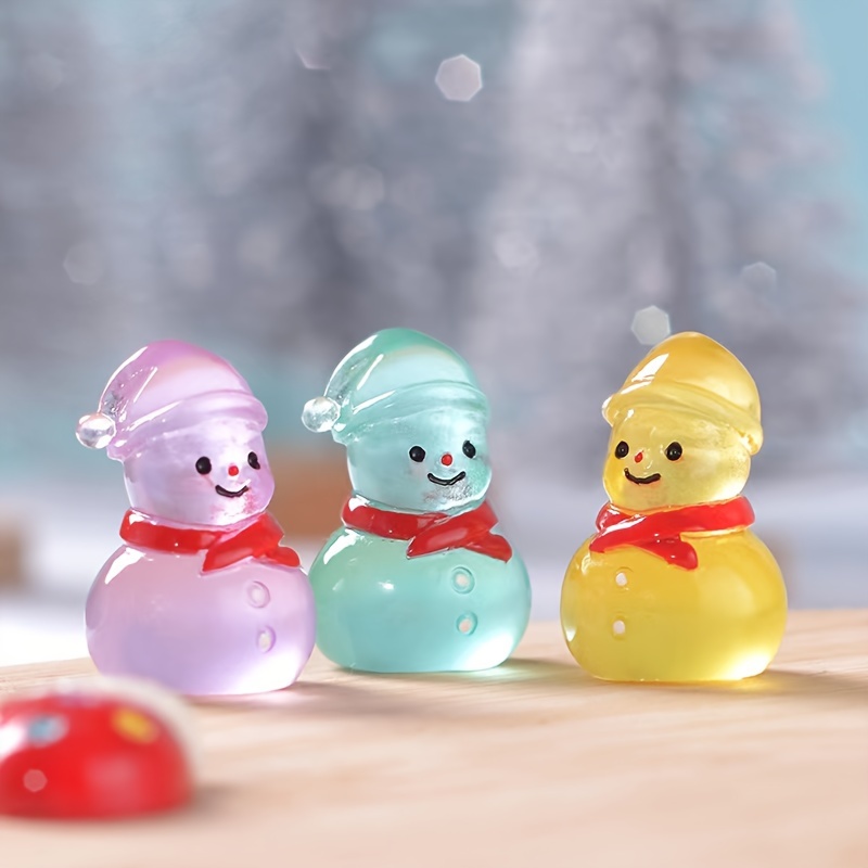 10pcs Mini Snowman Figurines Christmas Scene Resin Tiny Snowman Decoration