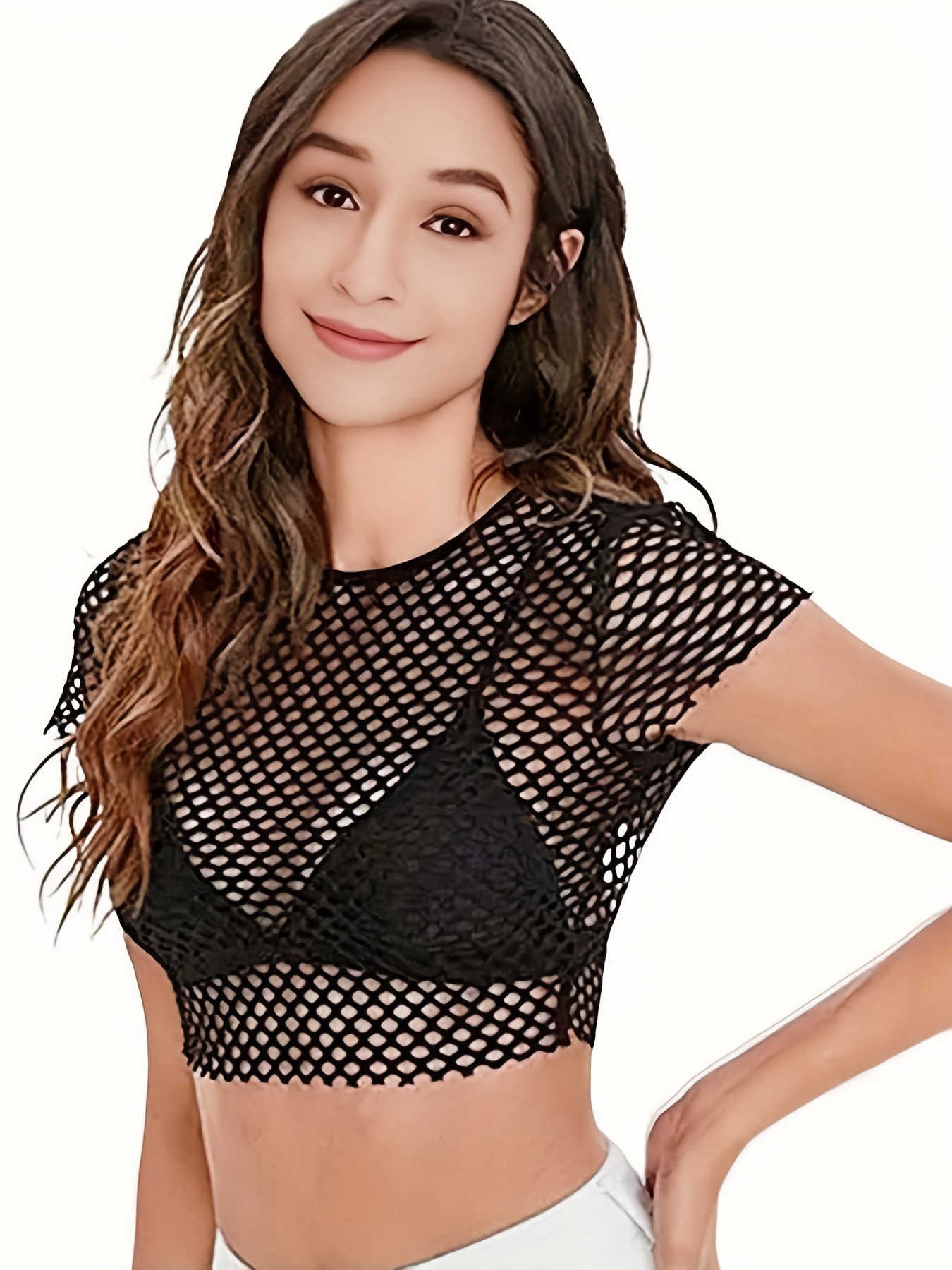 Crochet Cropped T shirt Sexy Crew Neck Short Sleeve Summer - Temu Norway