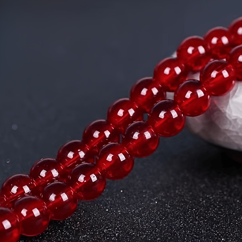 63pcs Beautiful Smooth Imitation Garnet Red Glass Beads, Artificial Faux  Crystal Circular Loose Beads For Jewelry Making DIY Bracelet Necklace Decors