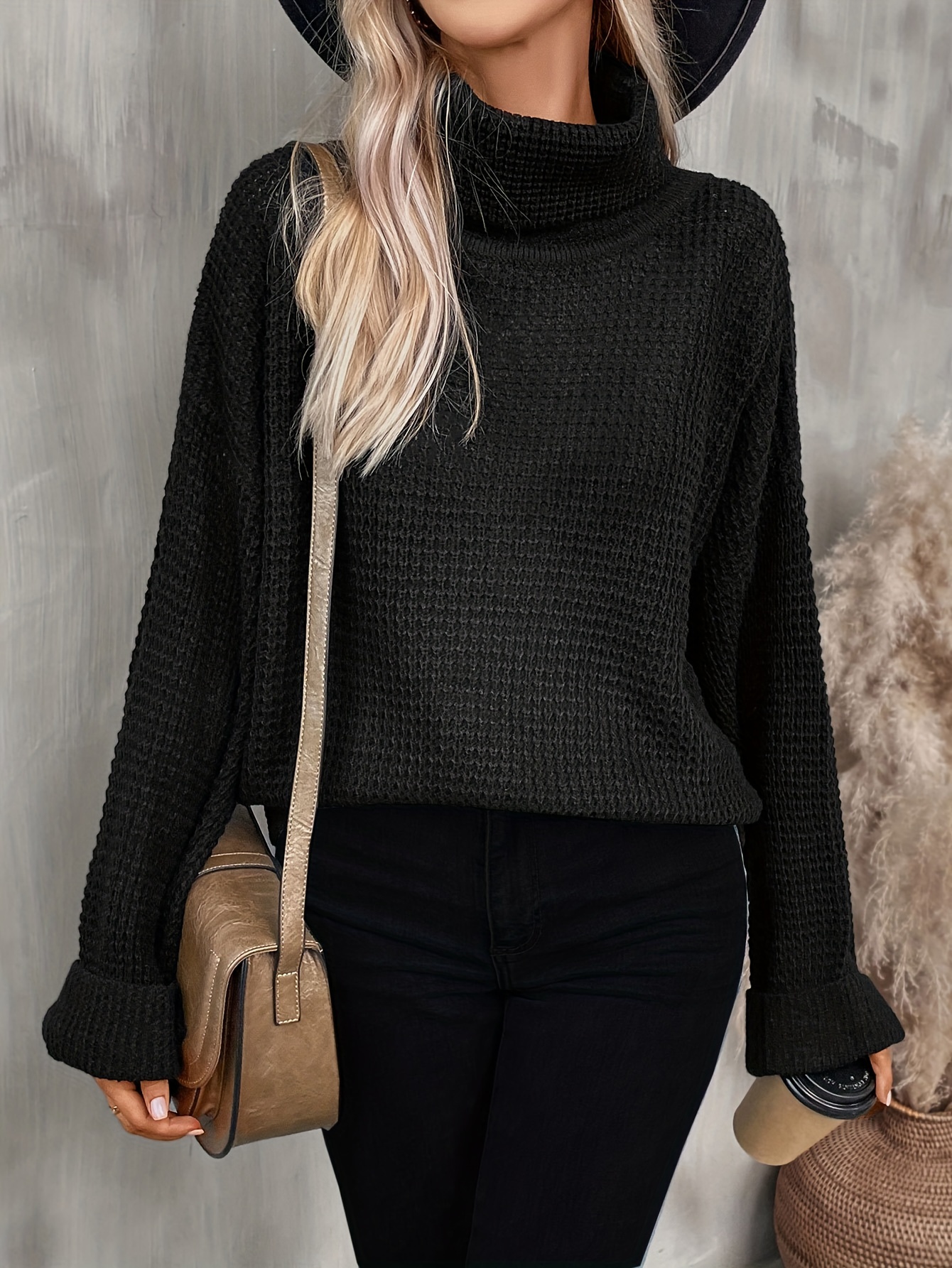 Black 2024 slouchy turtleneck