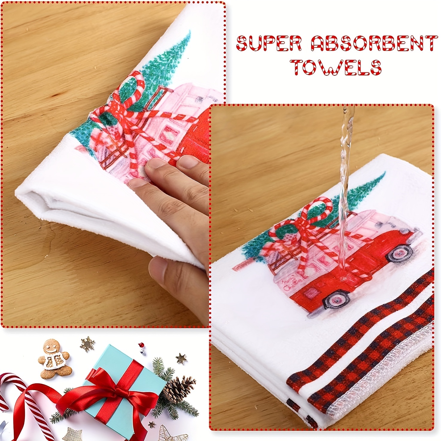 2pcs, Christmas Hand Towels, Black And White Plaid Christmas Tree Kitchen  Towel Dish Towels, Christmas Kitchen Decoration, Super Absorbent Dry Cloth T