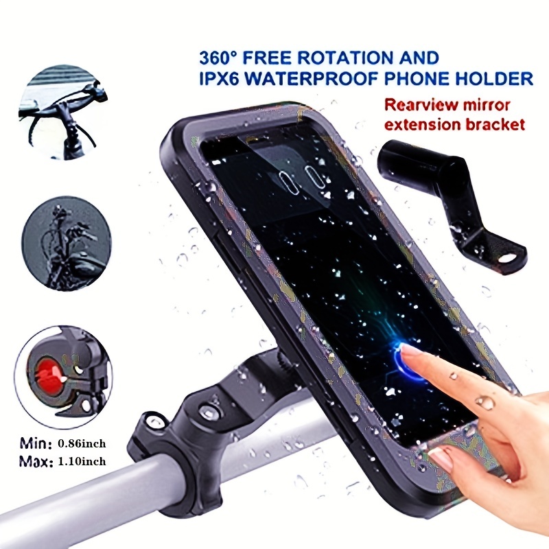 Waterproof Motorcycle Phone Holder 360 Rotation Motorcycle Scooter  Smartphone, motorbike phone holder