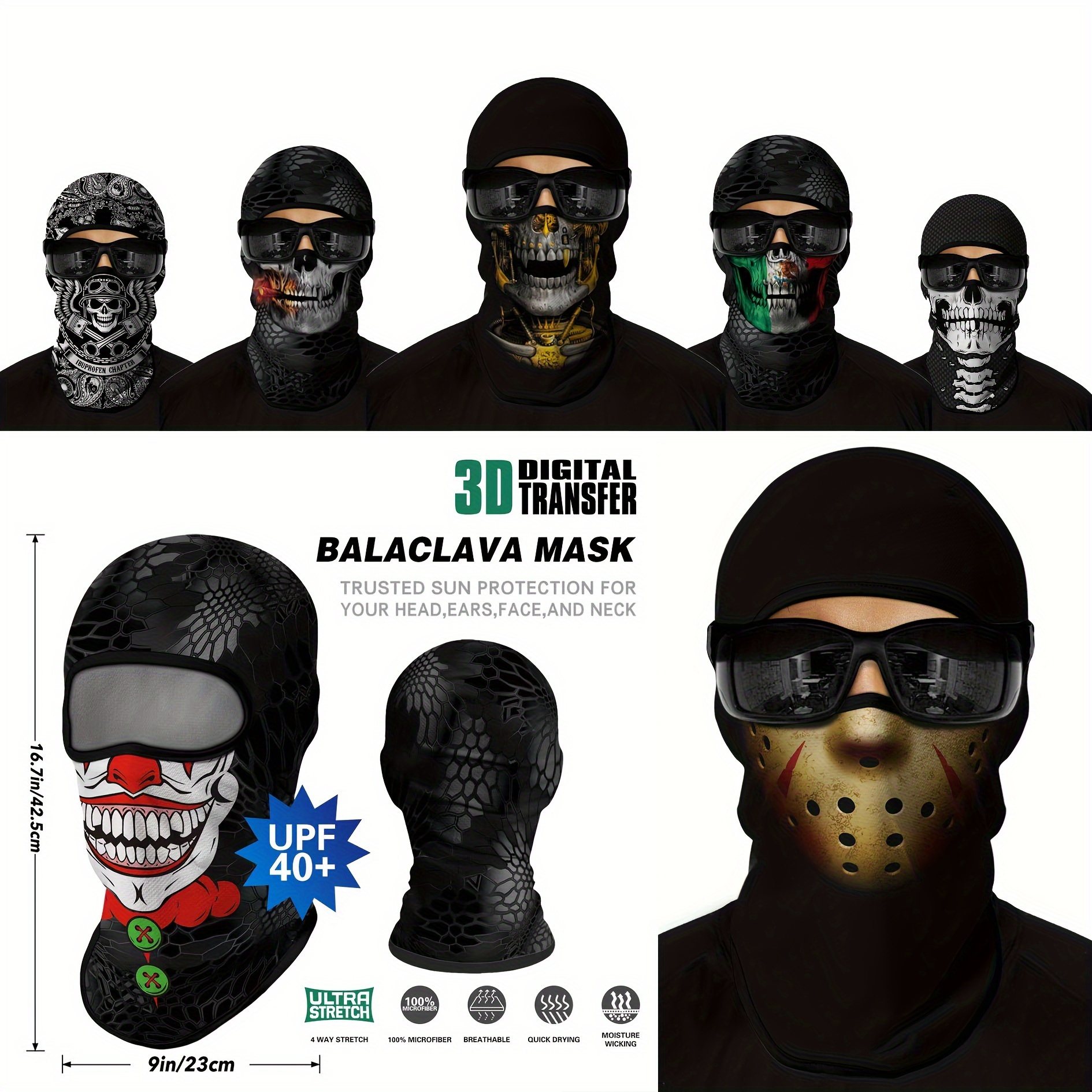 Balaclava Tactical Skull Motorcycle Full Face Ski Mask,Winter Windproof for  Running Riding,Outdoor Sports Such as Uv Protection, Cycling, Running