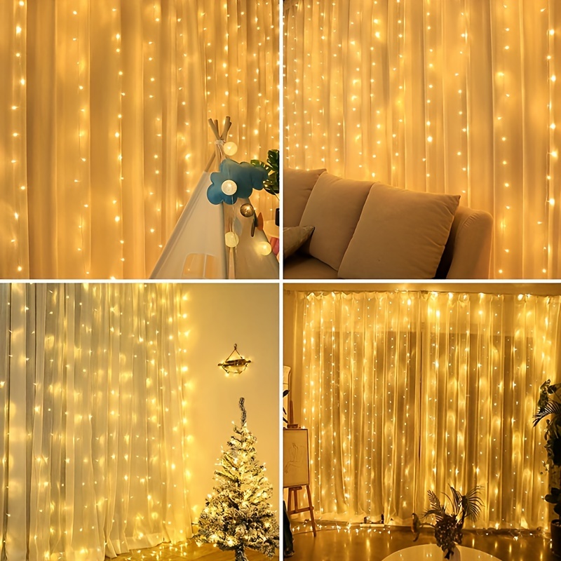 Danson - Rideau de lumière de Noël, 300 DEL, blanc chaud, usage  intérieur/éxtérieur, Fr