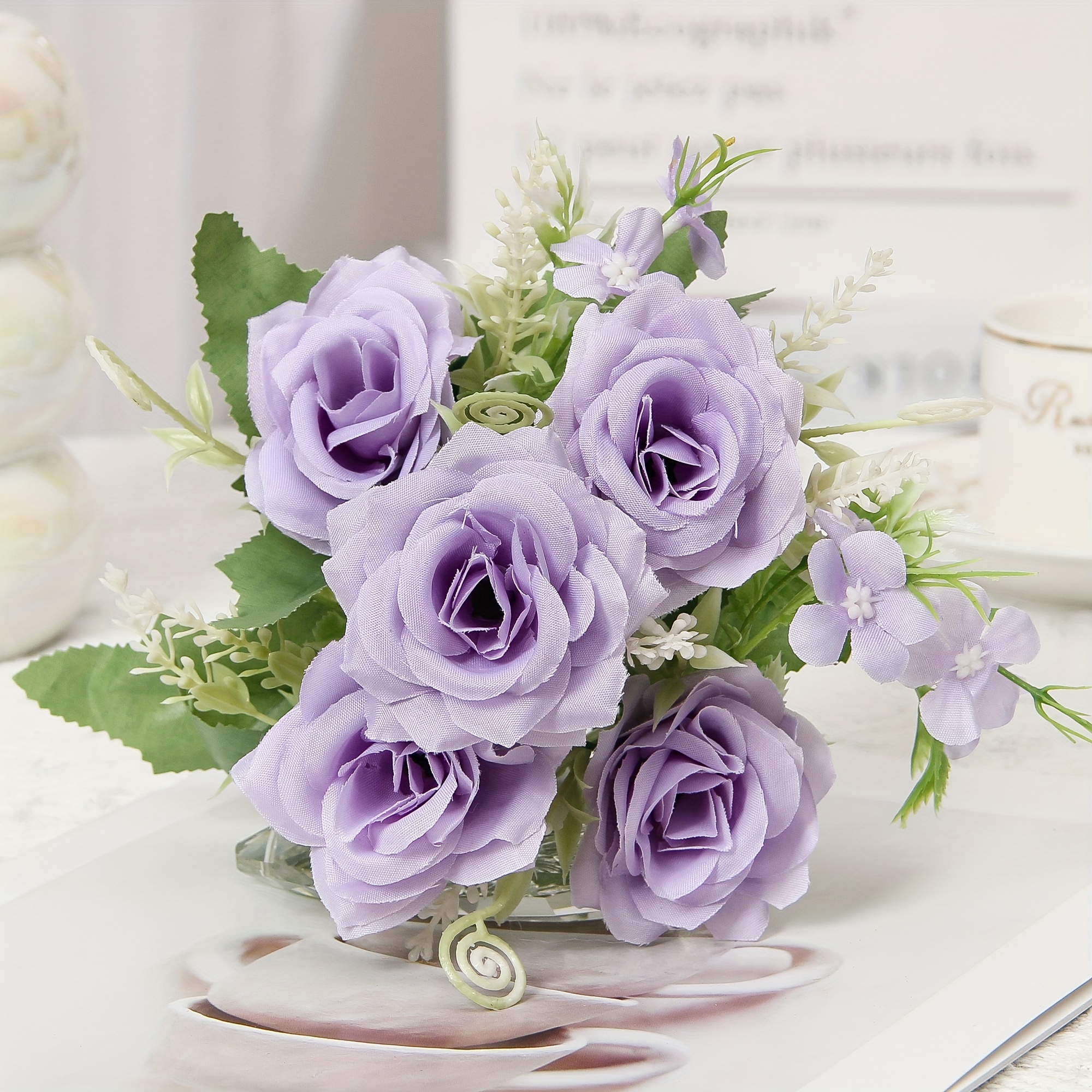 TEMU 1pc Chibi Corner Rose Decor Artificial Flower Living Room Coffee Table Bedroom Kitchen Ornament Faux Flower Bouquet Picnic Decoration
