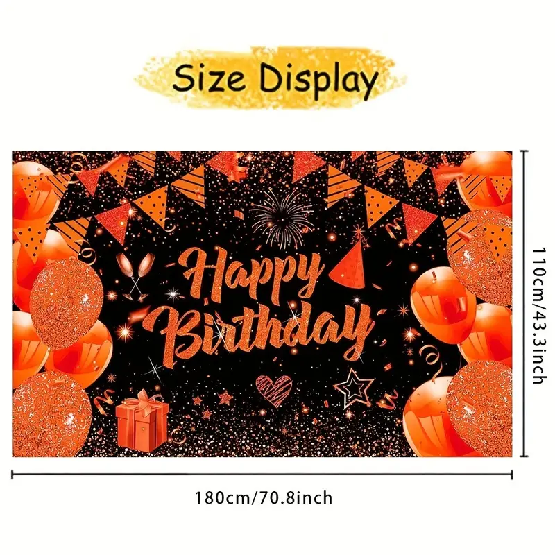 1pc, Happy Birthday Banner (109.98x179.83cm), Decorazioni Banner Di  Compleanno Arancione Grande Banner Di Compleanno Nero Arancione Sfondo  Banner Di