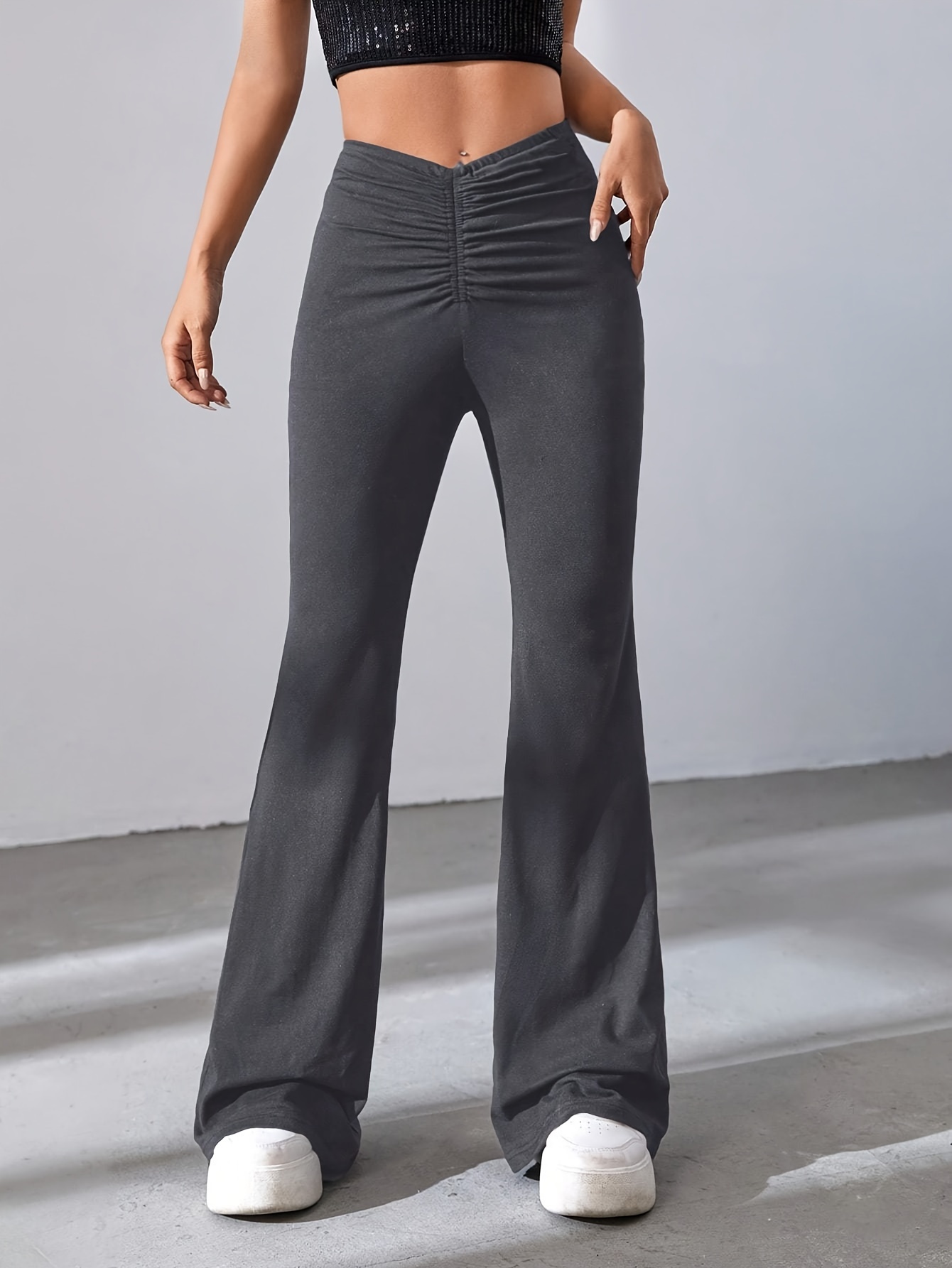 SHEIN ICON Cut Out Ruched Flare Leg Pants