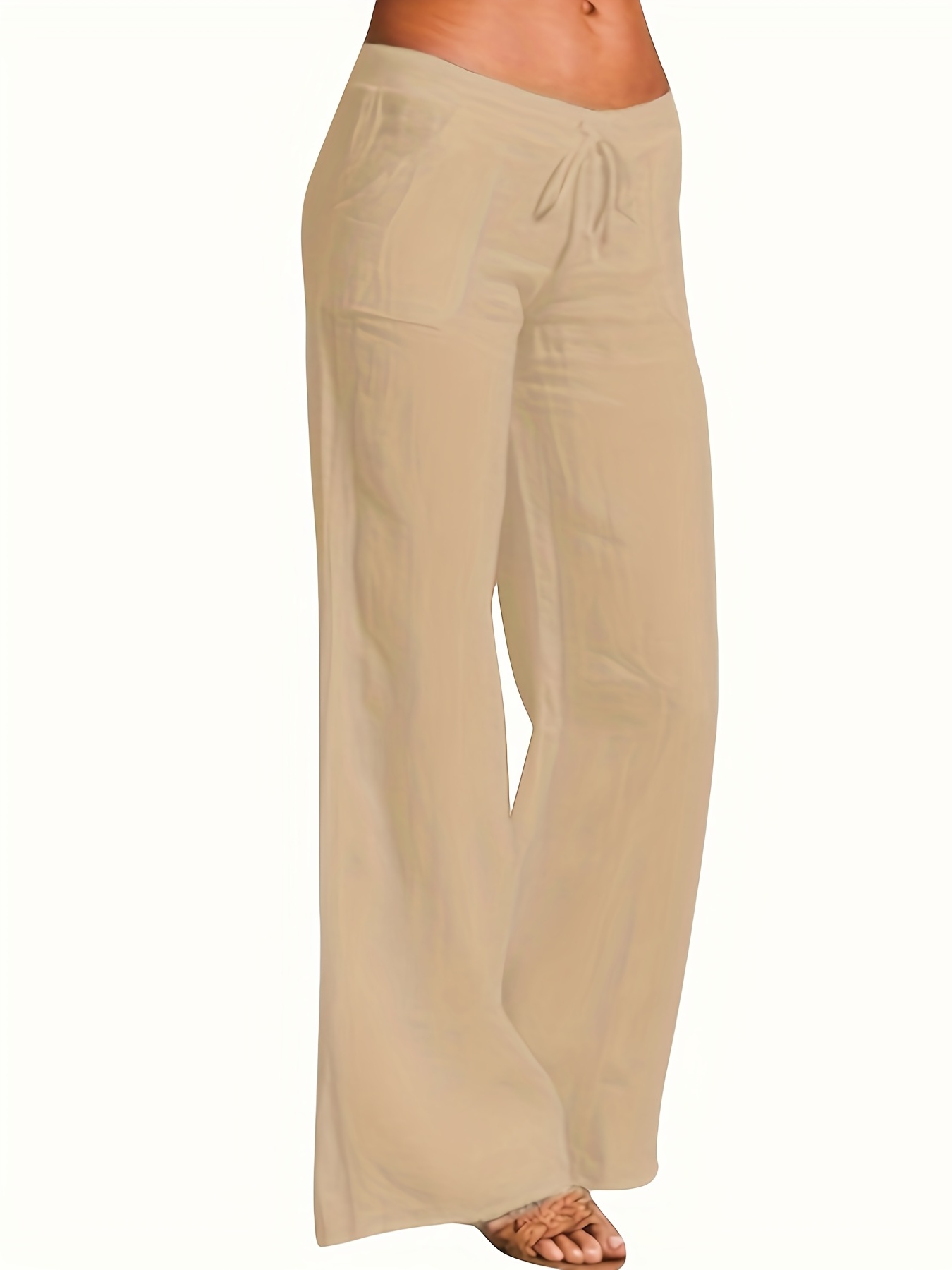 Summer Pants for Women Elegant Solid Wide Leg Trousers with Pocket  Drawstring Waist Womens Going Out Pants Casual, Beige, Small : :  Clothing, Shoes & Accessories