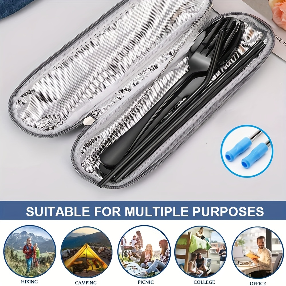 8Pcs Travel Silverware Set with Case Portable Utensils for Lunch Box  Camping