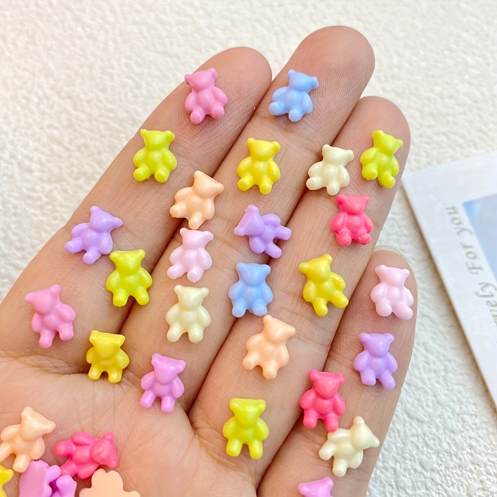 30pcs Resin Cute Bear Nail Art Charms,3D Colorful Mini Bear Nail Art  Rhinestones For DIY Nail Art Decoration