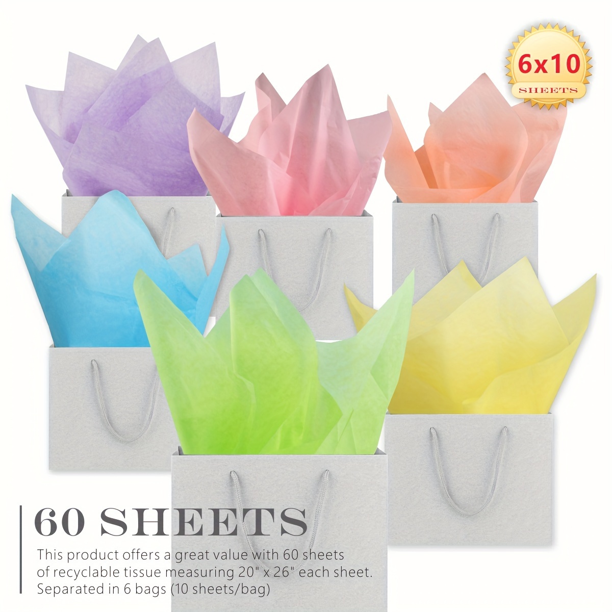 60 Sheets Coloured Tissue Paper Bulk 20 X 14 Wrapping Tissue Paper 20  Assorted