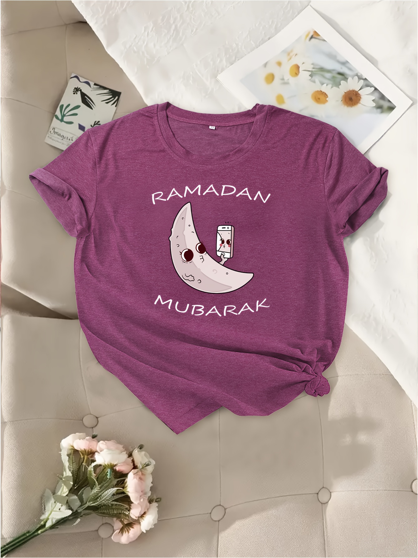 Cartoon Moon Letter Print T shirt Casual Crew Neck Short - Temu New Zealand