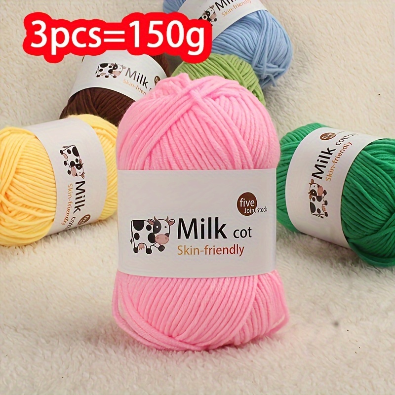 

3pcs/pack 5-ply Soft Milk Cotton Yarn For Diy Kitting And Crocheting Sweater, Hat, Scarf And More, 50g/pc