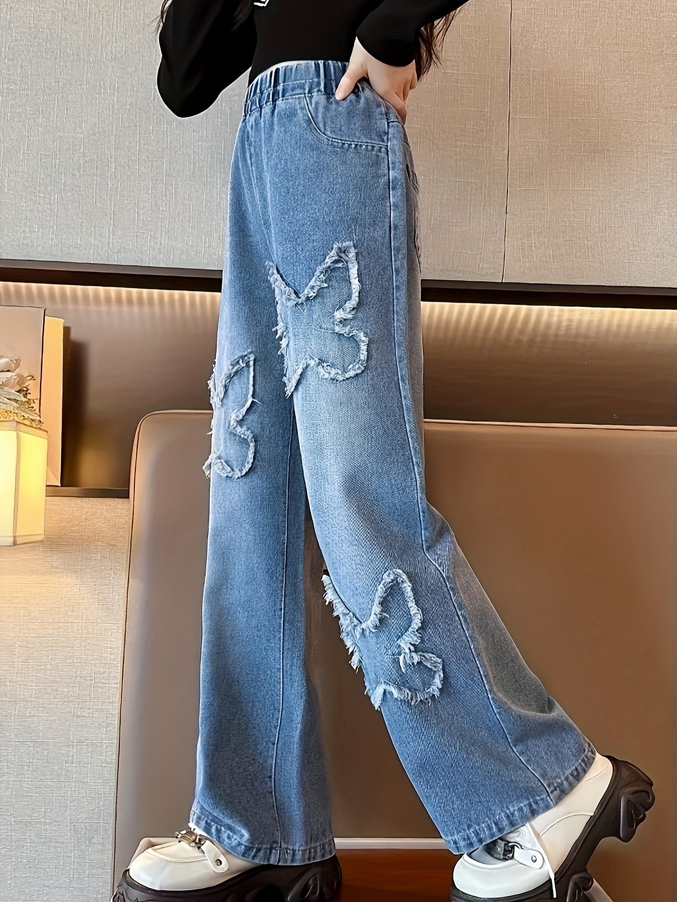 Jeans for Women Teen Girls High Waist Straight Leg Boyfriend Baggy Pants  Fashion Butterfly Print Trousers Streetwear