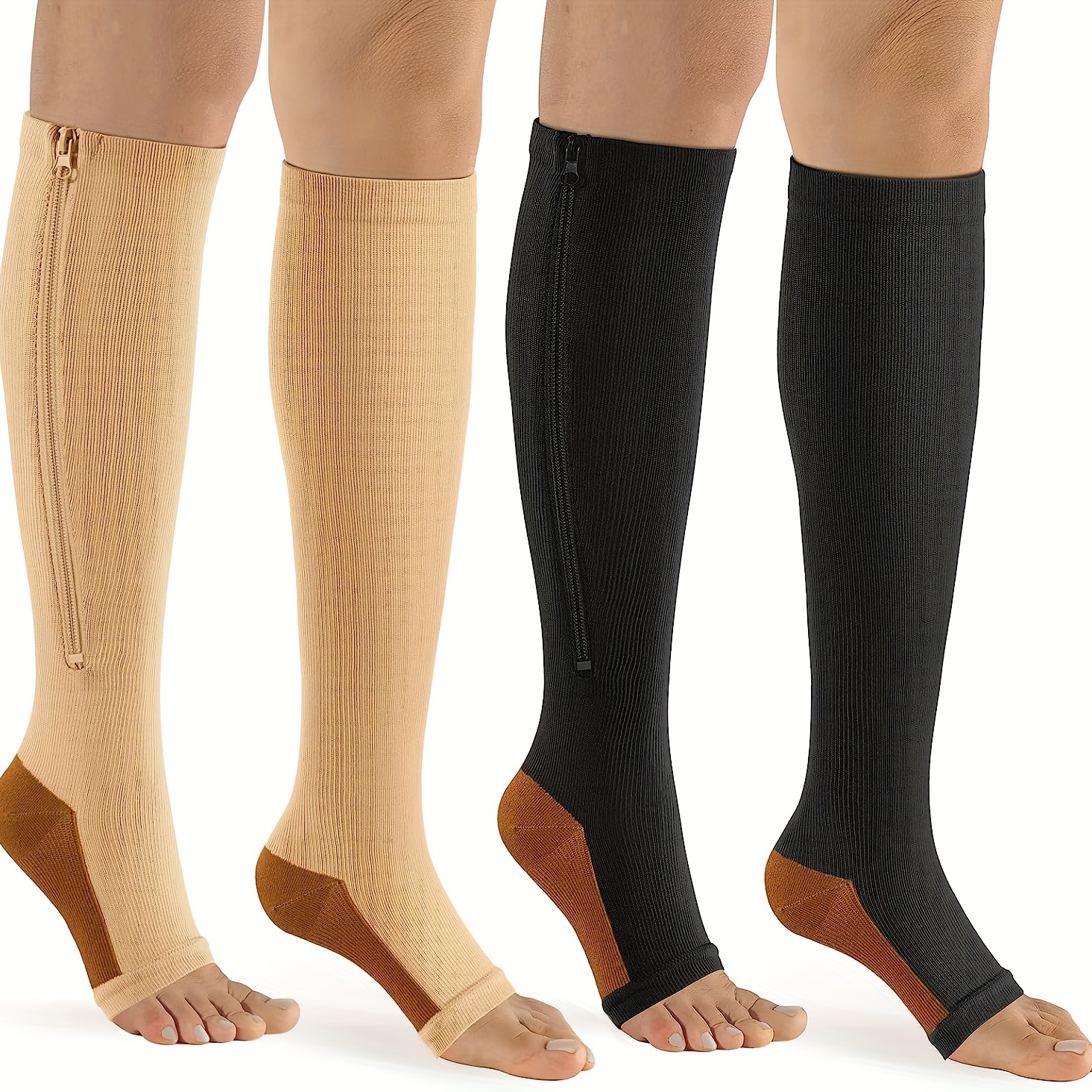 Zipper Compression Socks Women & Men - 3Pairs 15-20Mmhg Open Toe Compression  Sto