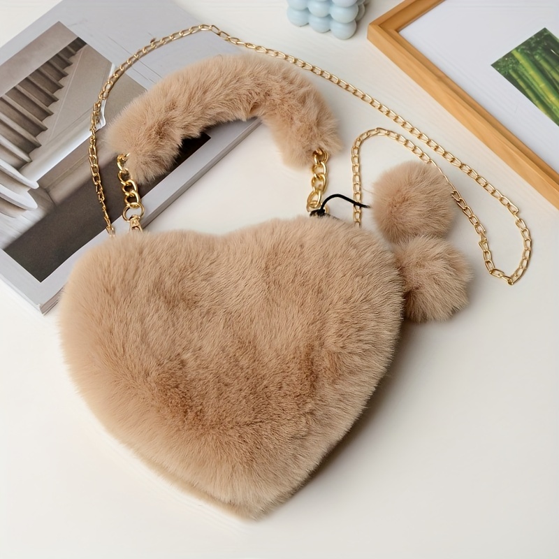 Cute furry heart shaped purse for girl
