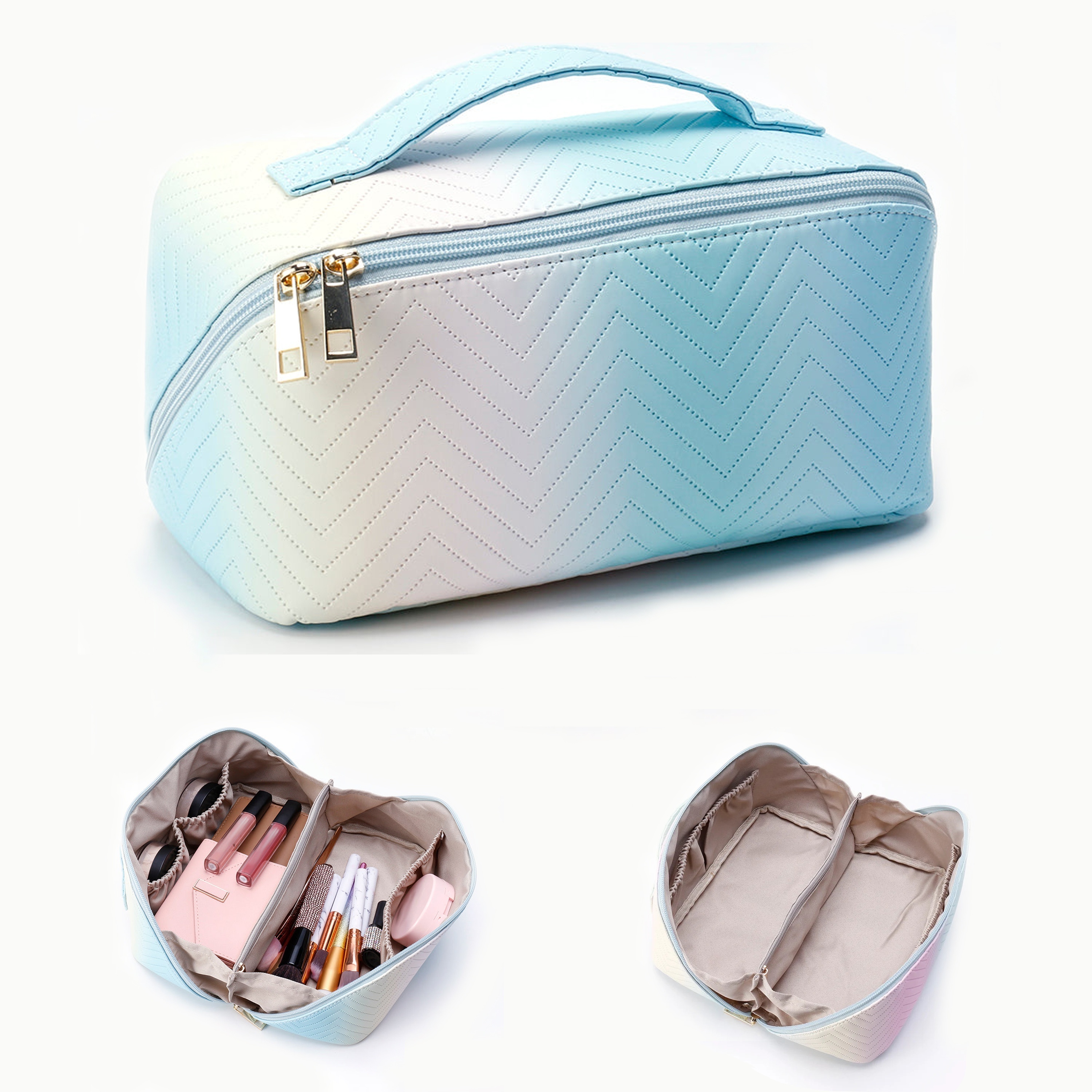 Large Capacity Travel Cosmetic Bag Travel Makeup Bag Opens 