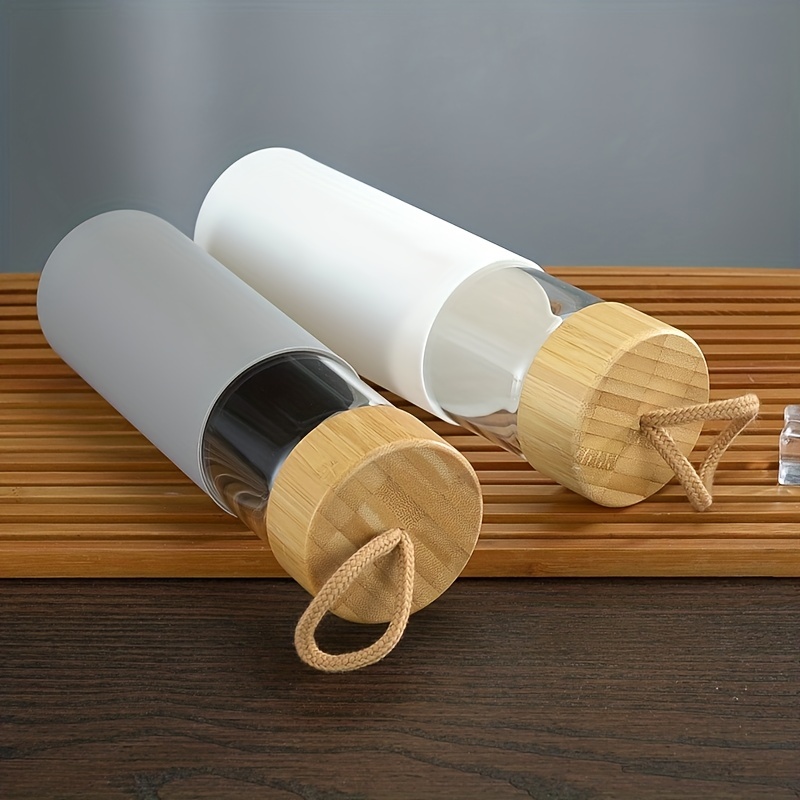 Borosilicate Glass Water Bottle With Bamboo And Silicone - Temu