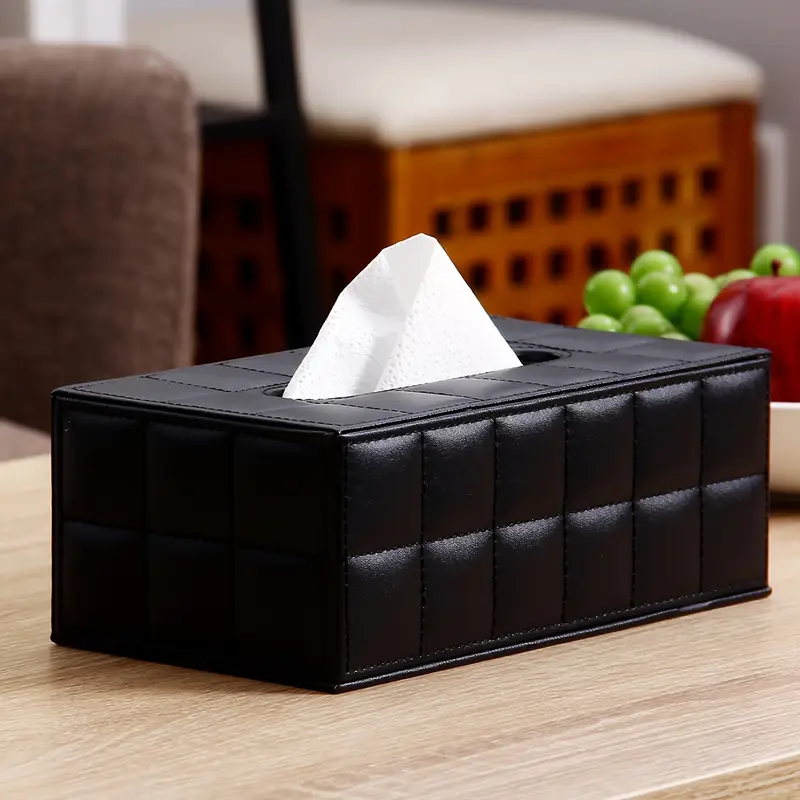 elegant black quilted tissue box cover rectangular napkin dispenser container for bathroom living room bedroom essential accessory living room decor quilted texture bathroom decor and accessories Product details 0