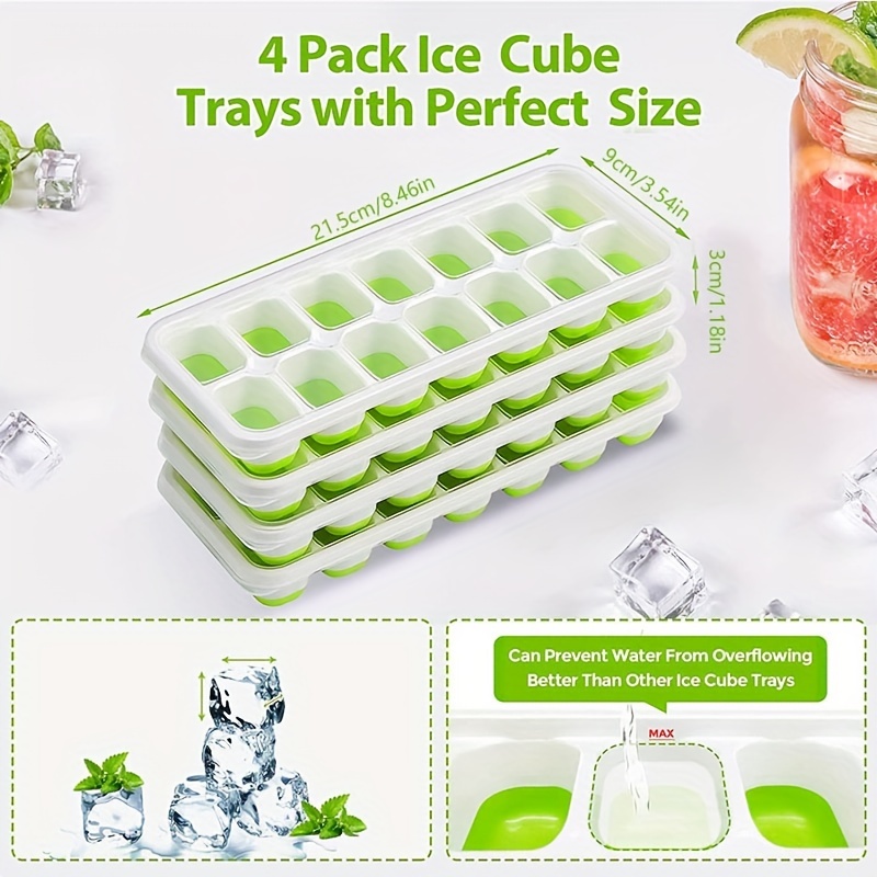 Small Size 4 Pack Ice Cube Trays for Mini Fridge Freezer - Stackable  Plastic Easy Release Molds