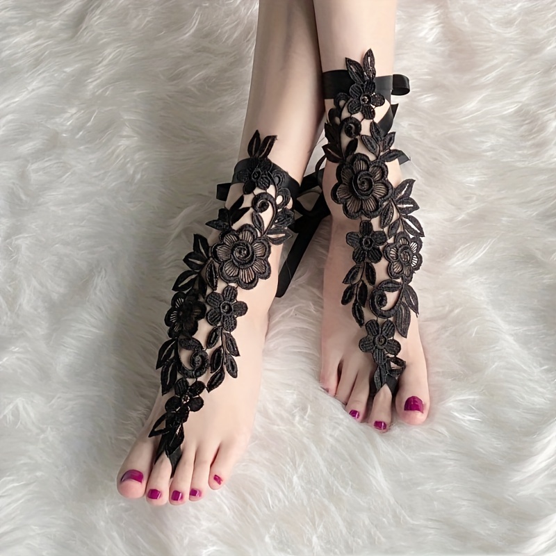 Floral Lace Plain Black Foot Cuffs Anklets, Romantic Retro Style  Valentine's Day Ankle Decoration Cuffs, Women's Sexy Lingerie & Underwear  Accessories