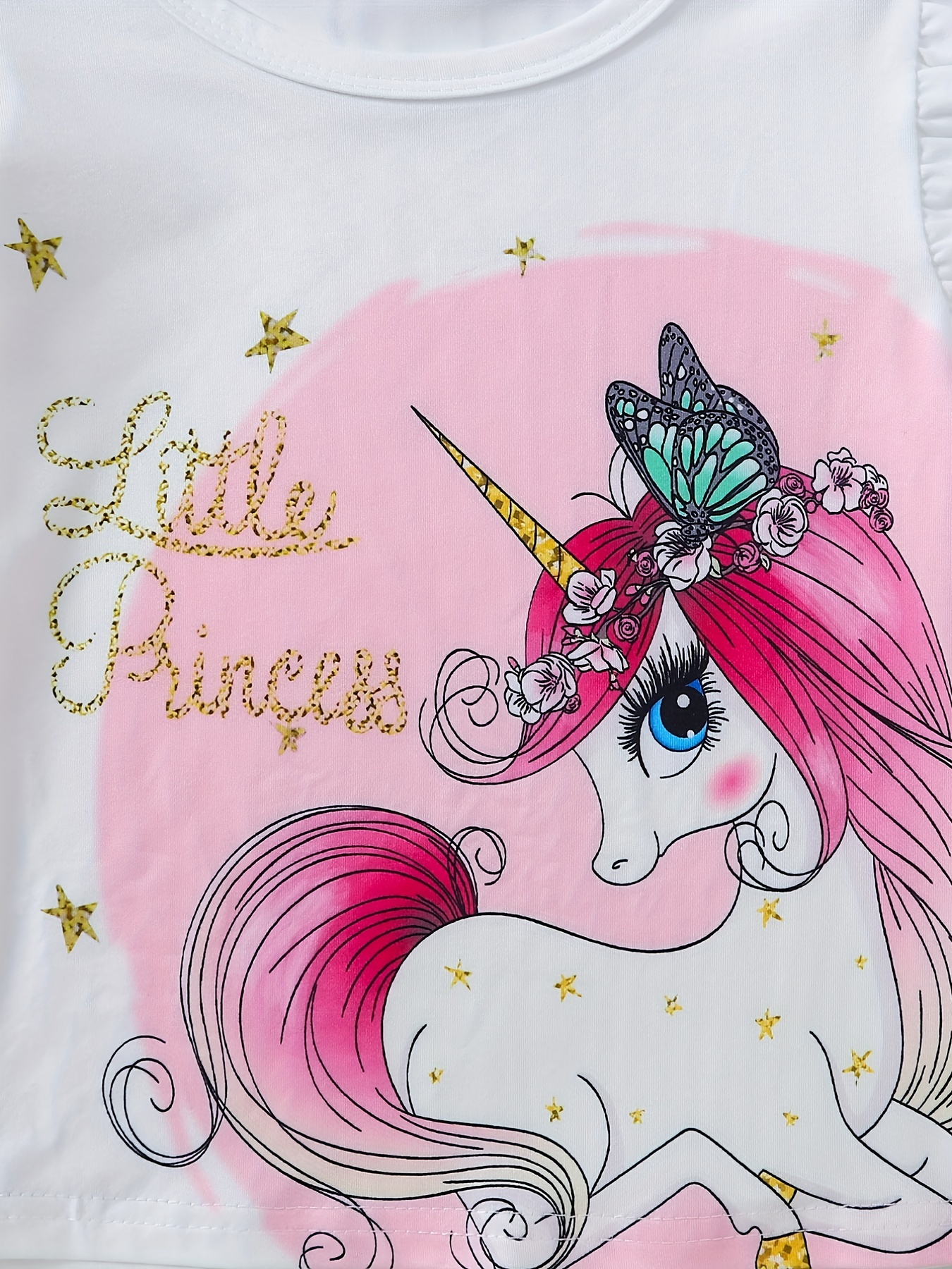 Girls Ruffle Trim Cute Cartoon Unicorn Graphic T shirt Top - Temu