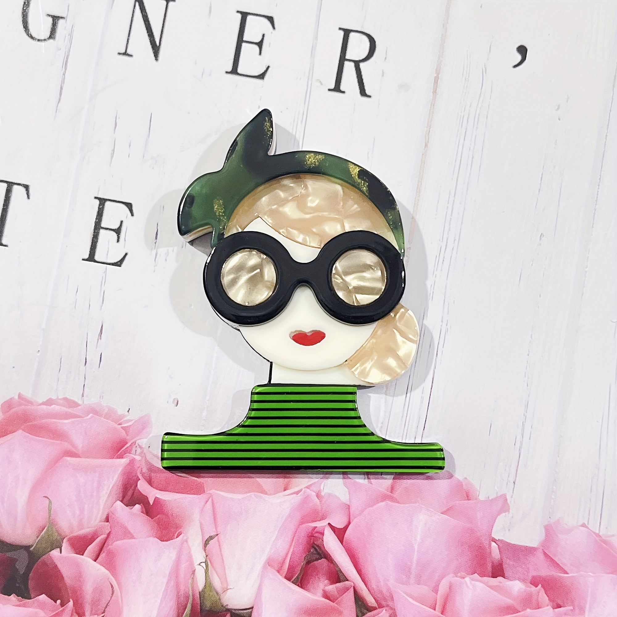 Image of 1pc Of -color Hairband Brooch Pin, An Acrylic Fashion Character Badge Suitable For Coats And Bag Additions