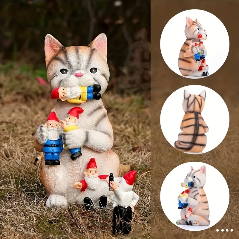 Add A Touch Mischief Garden Adorable Cat Gnome Statue! - Temu Canada