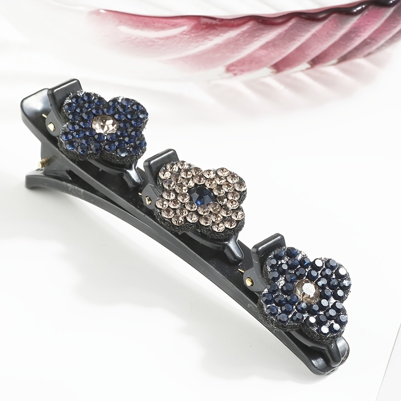 Crystal Stone Braided Hair Clips Lucky Clover Rhinestones