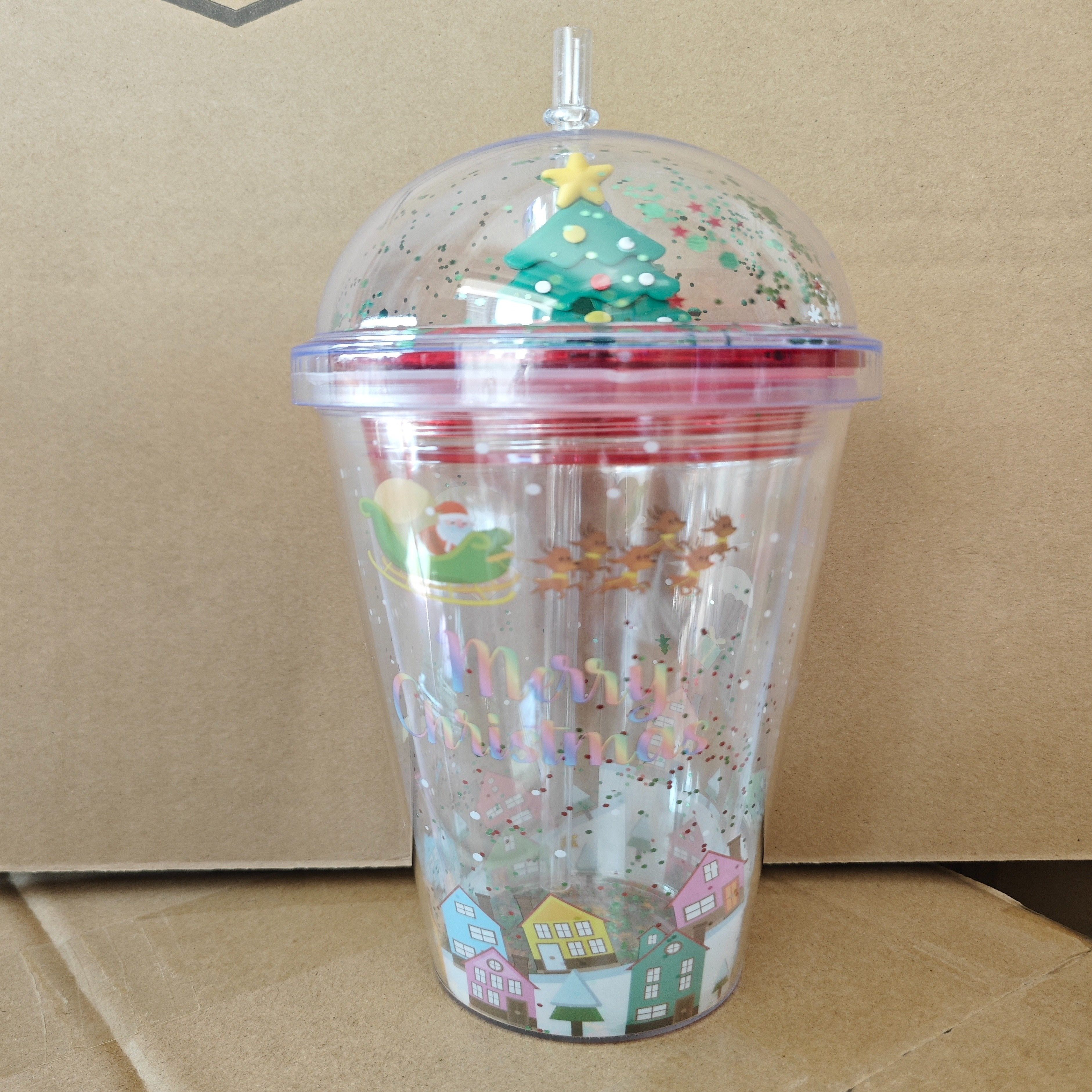 Christmas Tumbler With Lid And Straw Double Walled Plastic - Temu