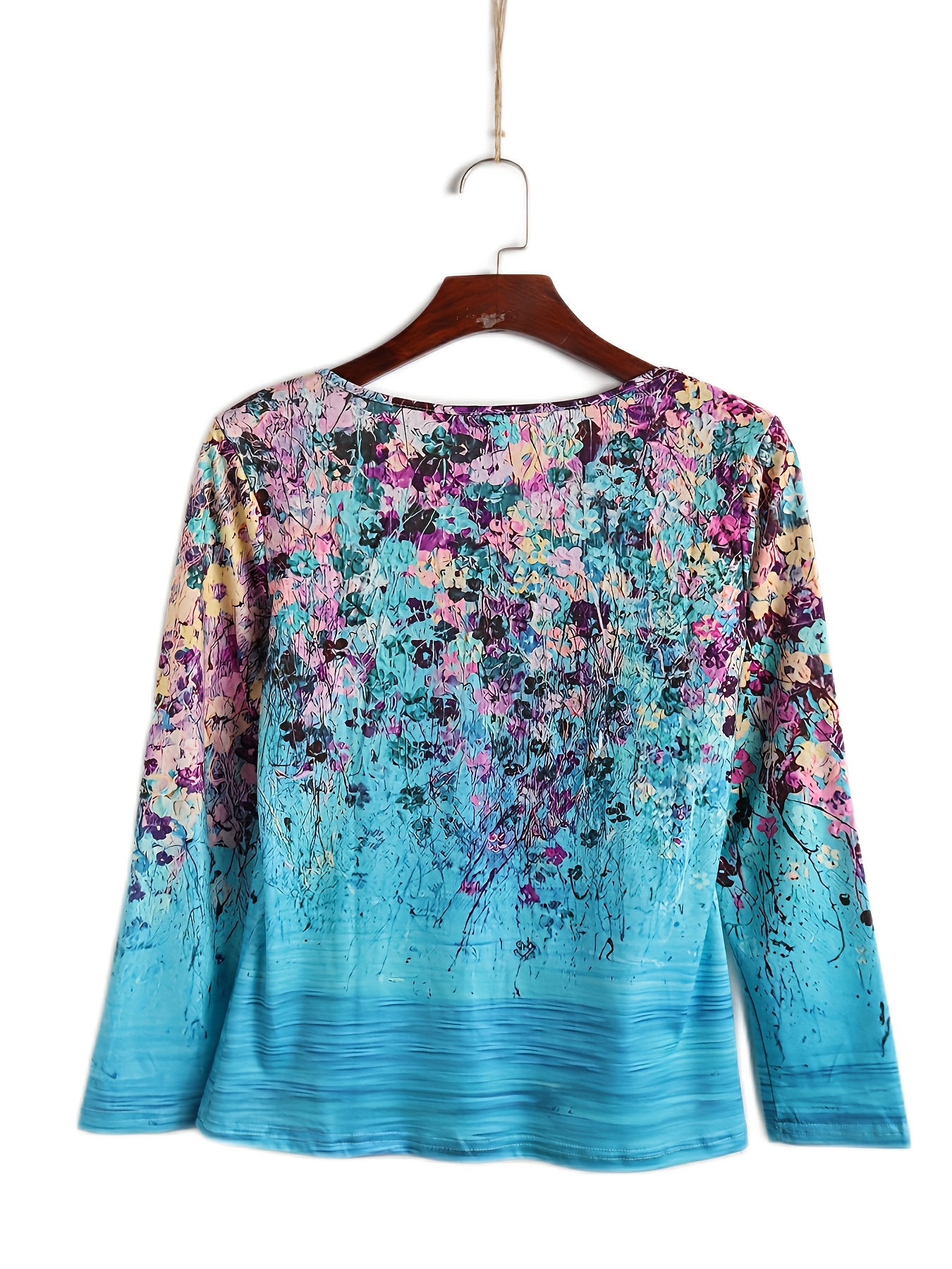 floral print crew neck button t shirt casual long sleeve t shirt for spring fall womens clothing