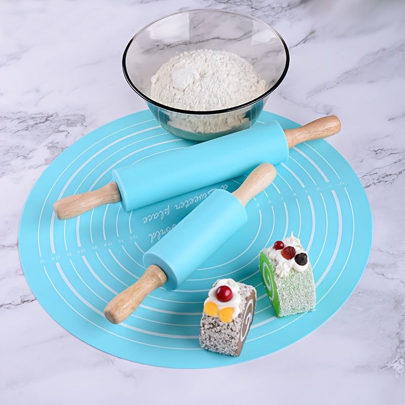 Rolling Pin Pastry Mat Set, Silicone Baking For Dough With