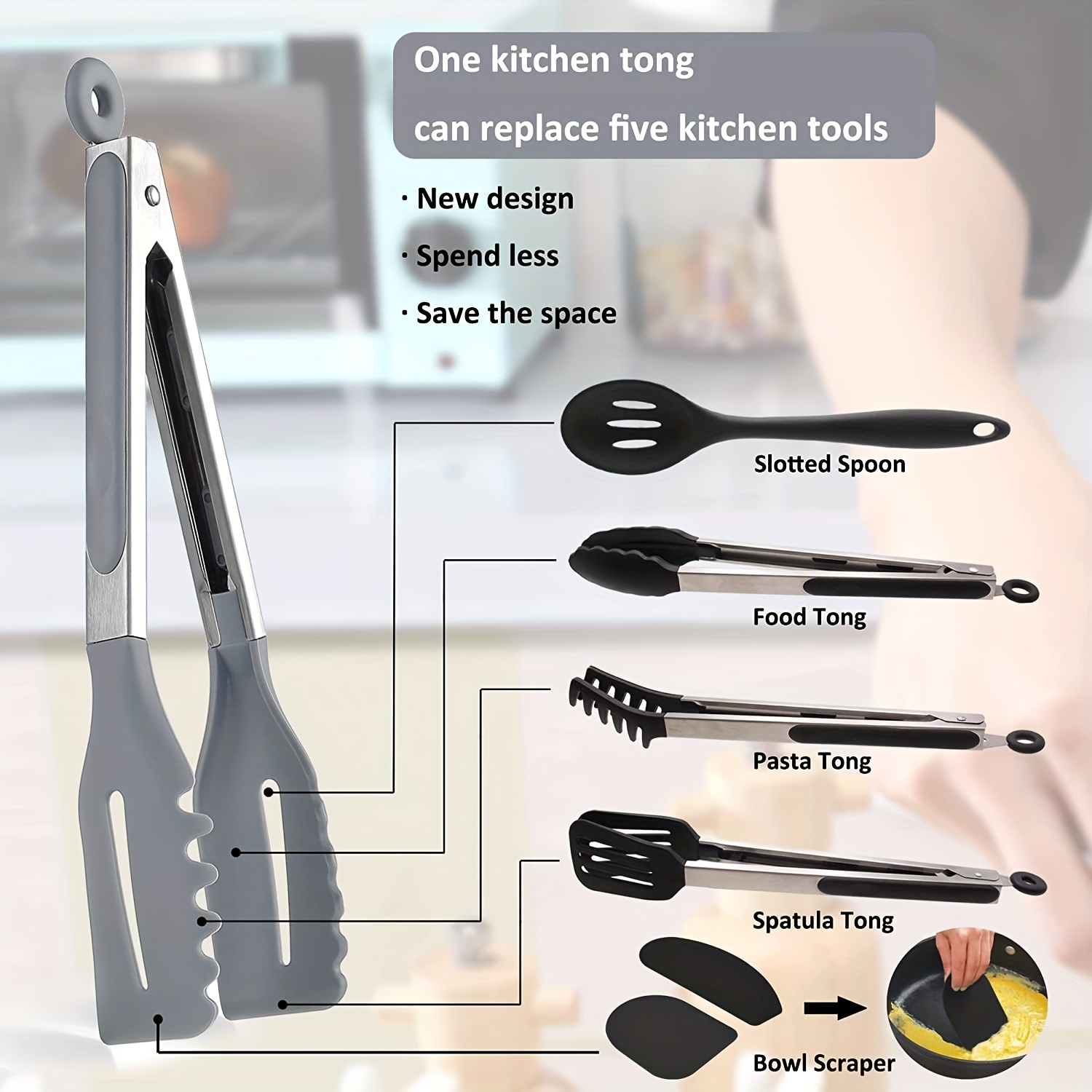 Food Grade Silicone Kitchen Tongs Stainless Steel Handle BBQ Tong