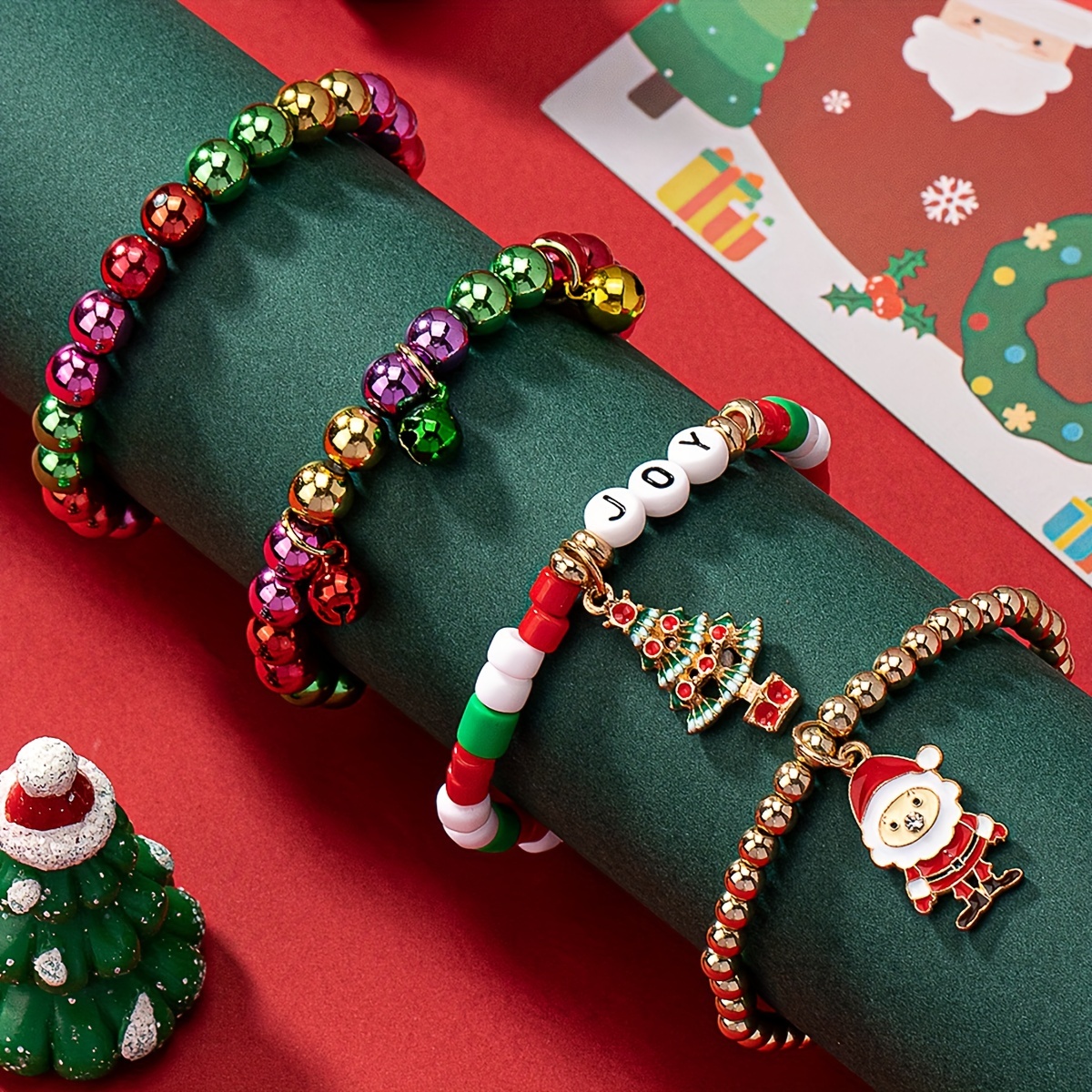 5pcs Christmas Santa Claus Detail Beaded Bracelet