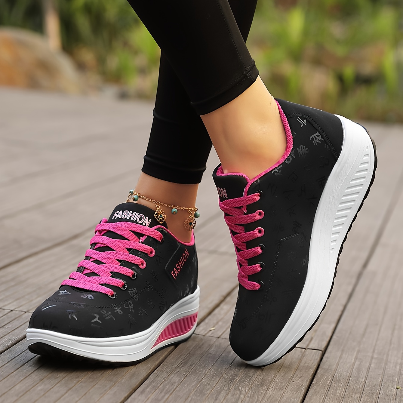 Women's Graffiti Wedge Sneakers Height Increased Athletic Walking Shoes