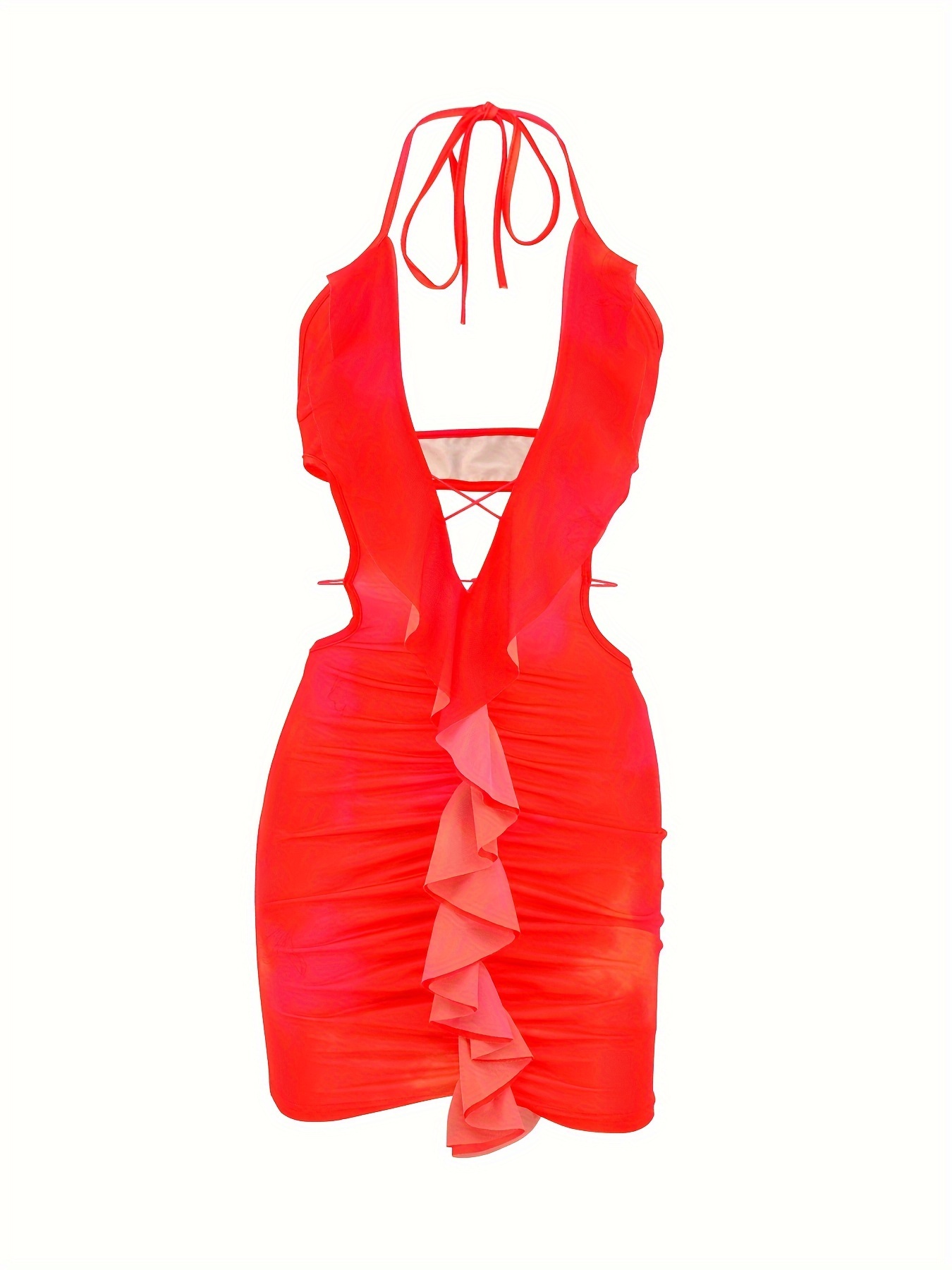 Ruffle Trim Cut Bodycon Dress Stylish Halter Neck Backless Temu