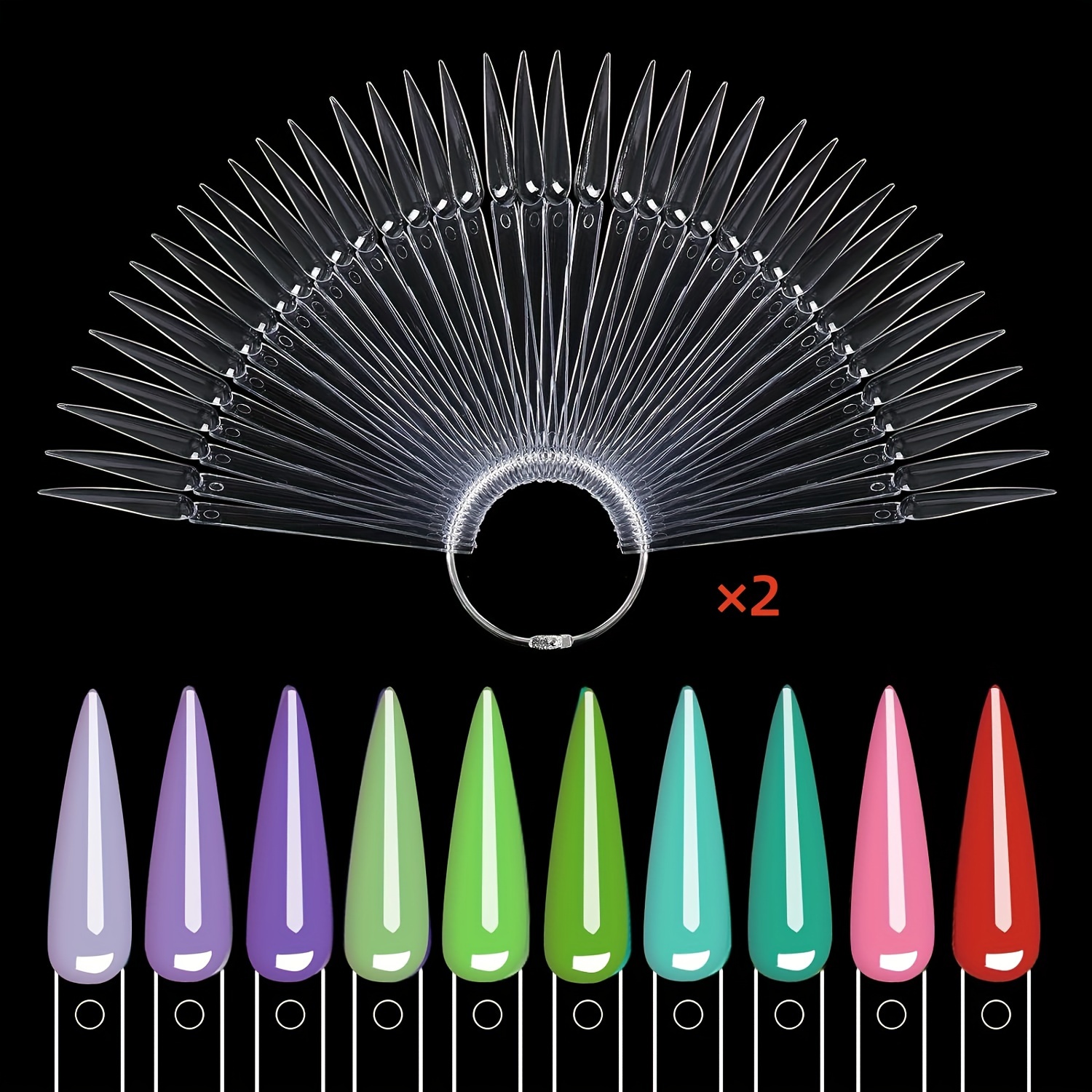

100 Pcs Nail Art Color Board Fan Shaped Color Card, Practice Nail Tips, Fan-shaped False Nail Card With Ring, For Nail Art Color Display